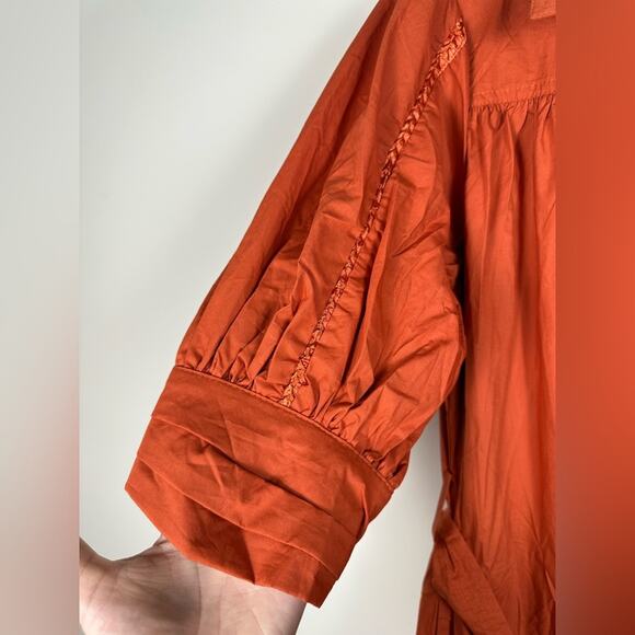NWT Beulah Button Front Midi Shirt Dress Puff Sleeve Taylor Dress Orange Small - Picture 9 of 9
